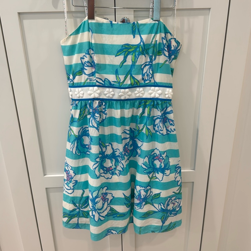 Lilly Pulitzer Strapless Langley Dress in Shorely Blue, Tossing the Line Size 8